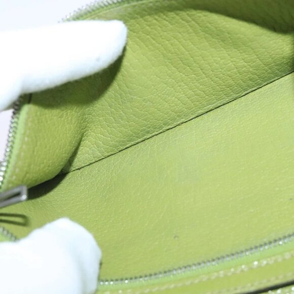 HERMES bean Souffl Wallet Leather Green Silver Auth bs18706 - Picture 12 of 14
